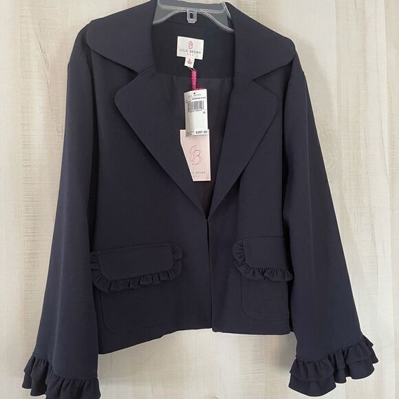 Julie Brown NYC Jackets & Blazers - NWT Julie Brown NYC navy blazer jacket with ruffle at wrist, size XL